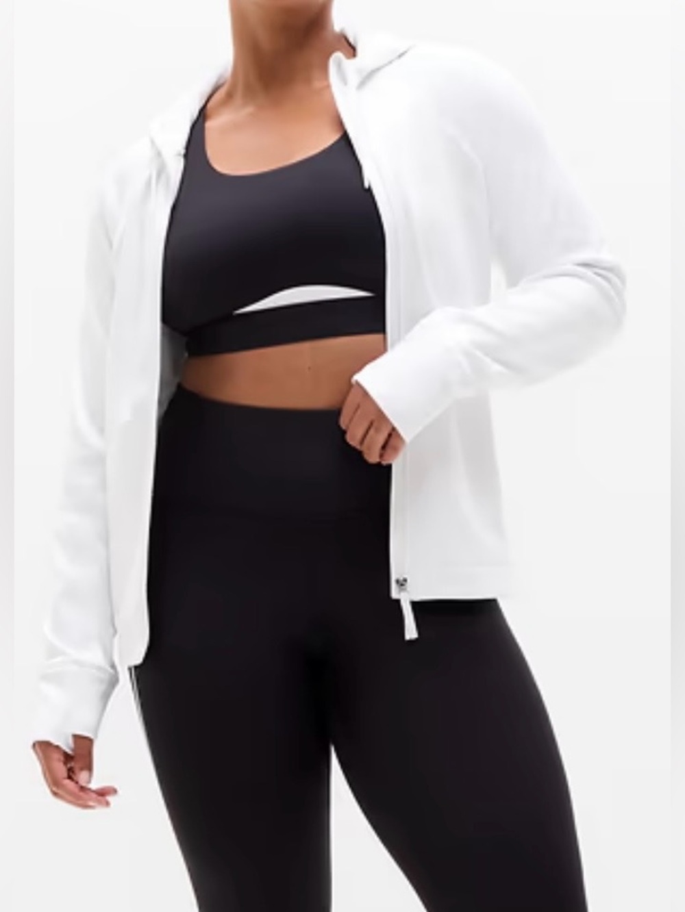 Athleta Hoodie Womens White Triumph Sweatshirt Full Zip Jacket - XL
